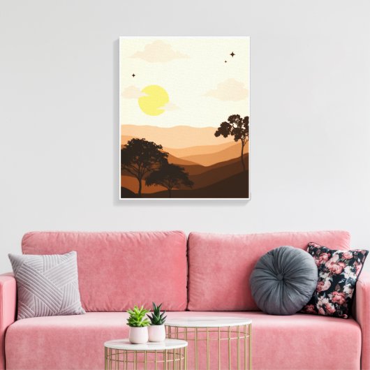 Bruin geïllustreerd Uitzichten canvas (Insitu (Woonkamer))