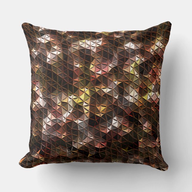 Bruin gekleurd driehoekig mozaïek met lichte opluc kussen (Voorkant)