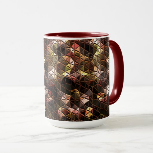 Bruin gekleurd driehoekig mozaïek met lichte opluc mok (Voorkant rechts)