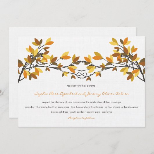 Bruin geknoopte Liefdesbomen Herfst Herfstbruiloft Kaart (Voorkant / Achterkant)