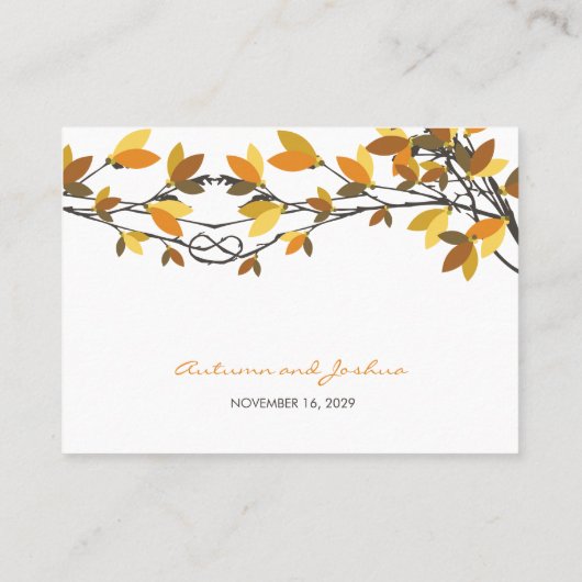Bruin geknoopte Liefdesbomen Herfst Herfstbruiloft Plaatskaartje (Achterkant)