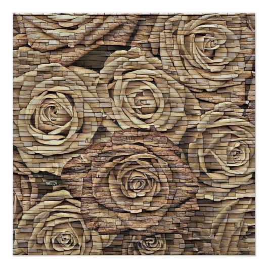 Bruin-gele beige rozen stenen wand moderne tekenin perfect poster (Voorkant)