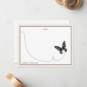 Bruin-gele blauwe vlinder Naam monogram Notitiekaartje (Voorkant / Achterkant in situ)