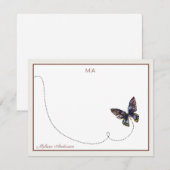 Bruin-gele blauwe vlinder Naam monogram Notitiekaartje (Voorkant / Achterkant)