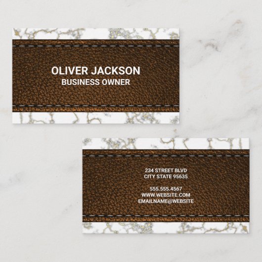 Bruin gelooid leder | Goudmarmer Visitekaartje (Voorkant / Achterkant)