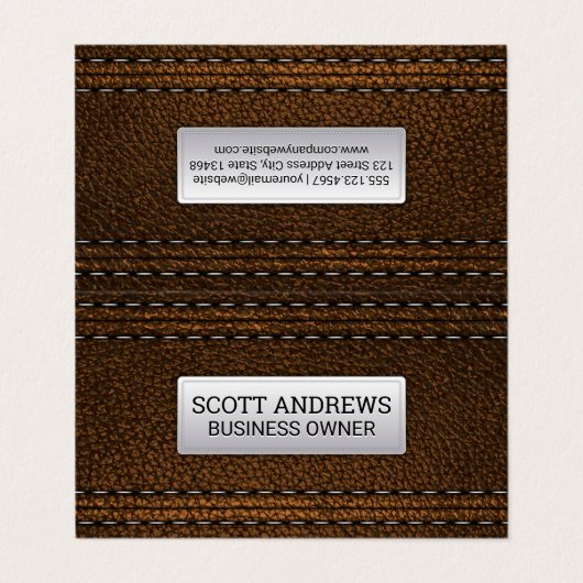 Bruin gelooid leder visitekaartje (Buitenkant ongevouwen)