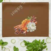 Bruin Gelukkig Thanksgiving Kaneel Sticks Bloemen Theedoek (Gevouwen)