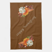 Bruin Gelukkig Thanksgiving Kaneel Sticks Bloemen Theedoek (Verticaal)