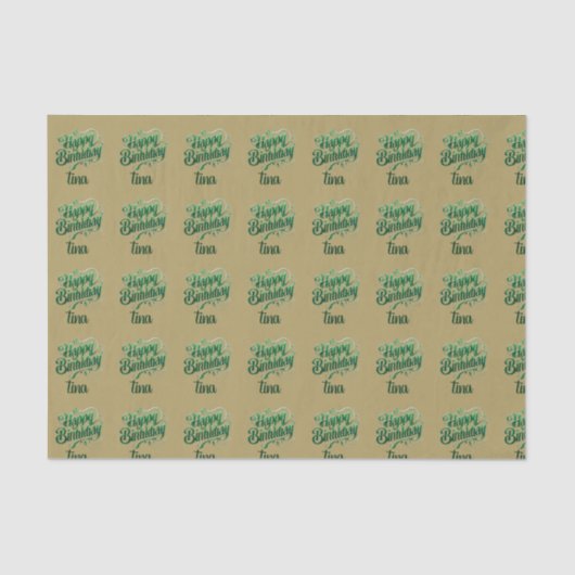 Bruin Gelukkige Verjaardag Groene Platina Kleur Tissuepapier (Voorkant)