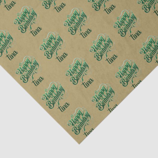 Bruin Gelukkige Verjaardag Groene Platina Kleur Tissuepapier (Detail)