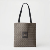 Bruin Geometrisch Batikpatroon Monogram Tote Bag (Voorkant)