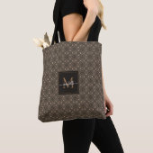 Bruin Geometrisch Batikpatroon Monogram Tote Bag (Dichtbij)