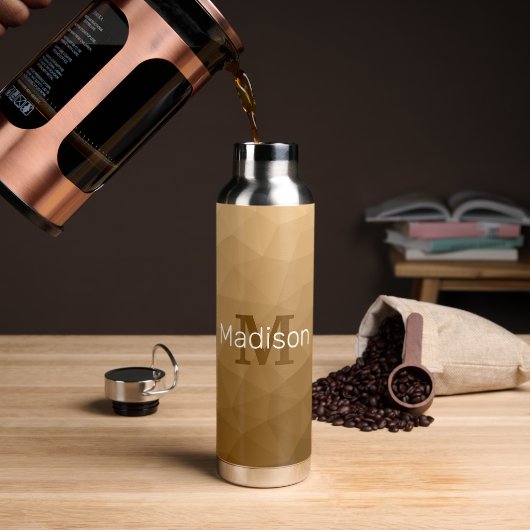 Bruin geometrisch Mesh Patroon Monogram Waterfles (Koffie)