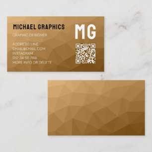 Bruin geometrisch mesh patroon QR code Monogram Visitekaartje