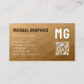 Bruin geometrisch mesh patroon QR code Monogram Visitekaartje (Voorkant)
