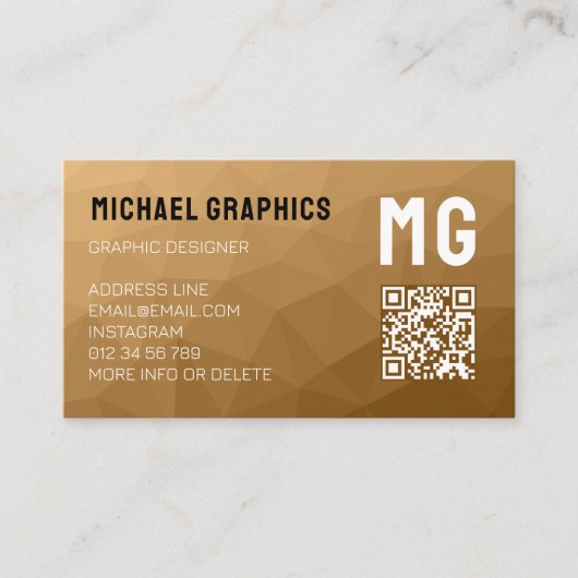 Bruin geometrisch mesh patroon QR code Monogram Visitekaartje (Voorkant)