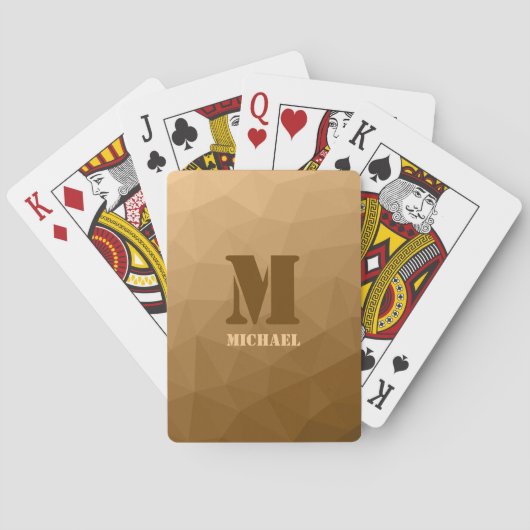Bruin geometrisch meshpatroon Monogram Pokerkaarten (Achterkant)