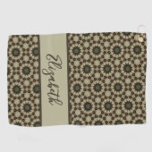 Bruin Geometrisch patroon met aangepaste naam dame Golfhanddoek (Horizontaal)