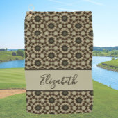 Bruin Geometrisch patroon met aangepaste naam dame Golfhanddoek
