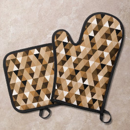 Bruin geometrisch patroon ovenwant & pannenlap set