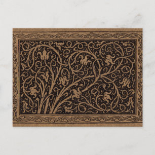 Bruin Gereedschap Lederen Art Nouveau Bloemen Briefkaart