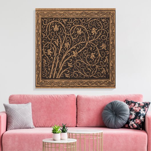 Bruin Gereedschap Lederen Art Nouveau Bloemen Canvas Afdruk (Insitu (Woonkamer))