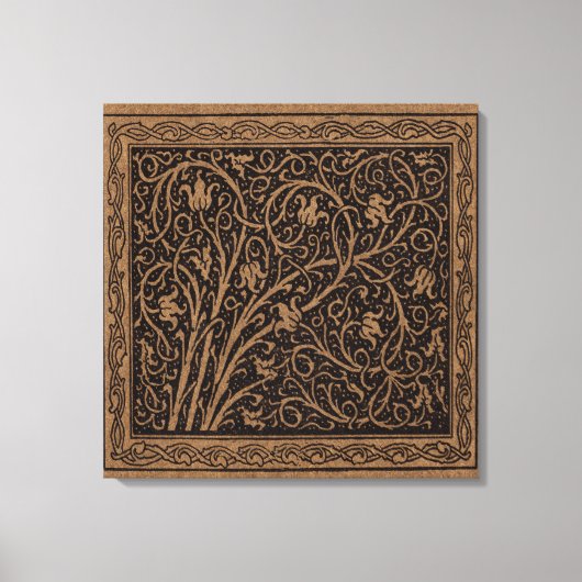 Bruin Gereedschap Lederen Art Nouveau Bloemen Canvas Afdruk (Voorkant)