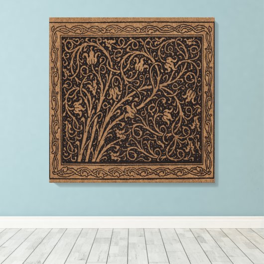 Bruin Gereedschap Lederen Art Nouveau Bloemen Canvas Afdruk (Insitu (Houten vloer))