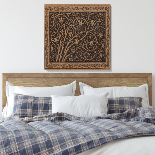 Bruin Gereedschap Lederen Art Nouveau Bloemen Canvas Afdruk (Insitu (Slaapkamer))