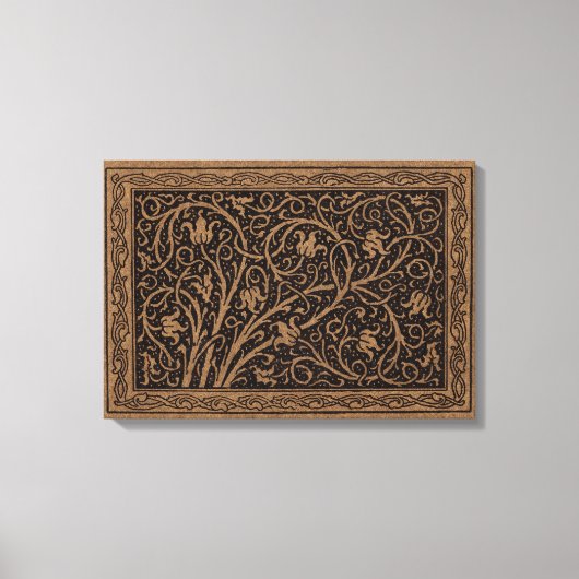 Bruin Gereedschap Lederen Art Nouveau Bloemen Canvas Afdruk (Voorkant)