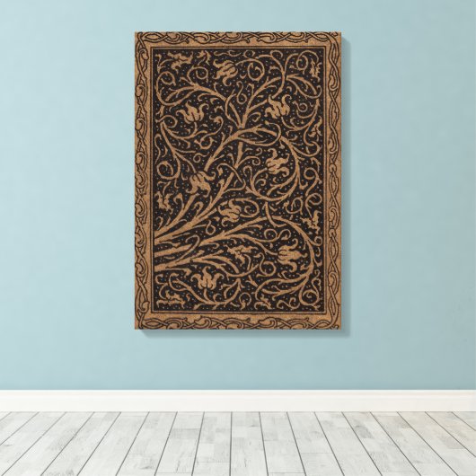 Bruin Gereedschap Lederen Art Nouveau Bloemen Canvas Afdruk (Insitu (Houten vloer))