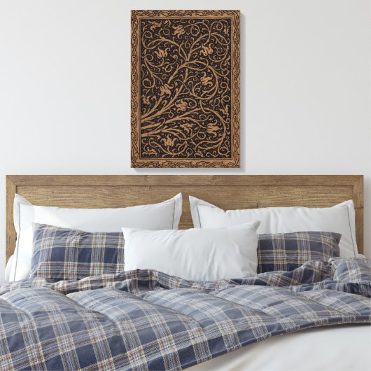 Bruin Gereedschap Lederen Art Nouveau Bloemen Canvas Afdruk (Insitu (Slaapkamer))