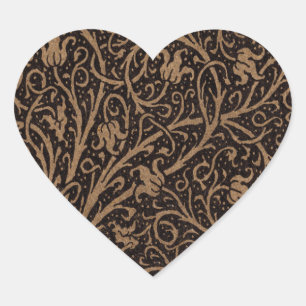 Bruin Gereedschap Lederen Art Nouveau Bloemen Hart Sticker