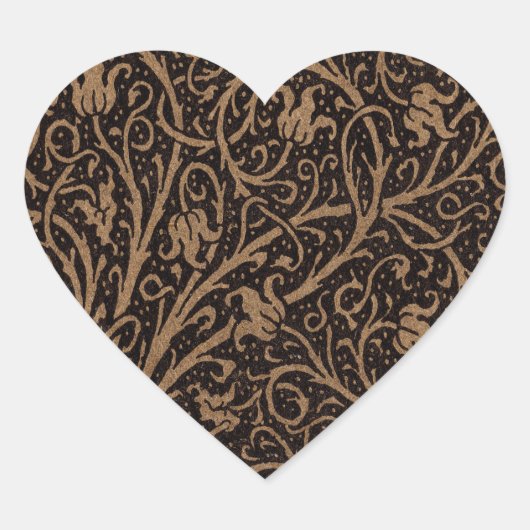 Bruin Gereedschap Lederen Art Nouveau Bloemen Hart Sticker (Voorkant)