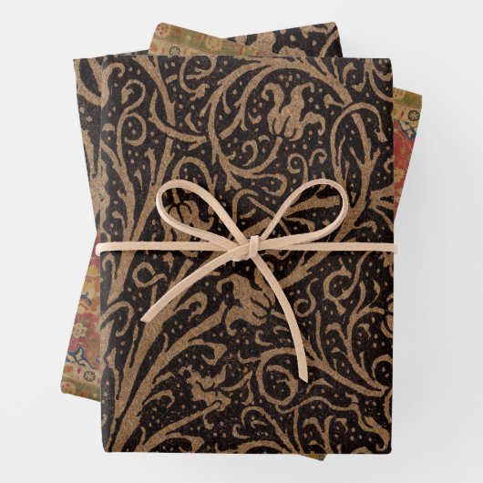Bruin Gereedschap Lederen Art Nouveau Bloemen Inpakpapier Vel (In situ)