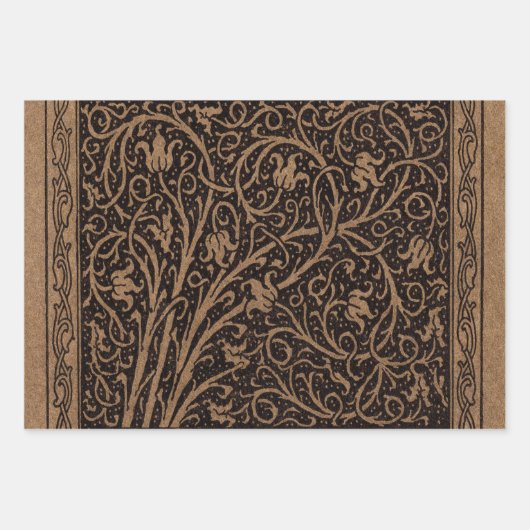 Bruin Gereedschap Lederen Art Nouveau Bloemen Inpakpapier Vel (Voorkant)