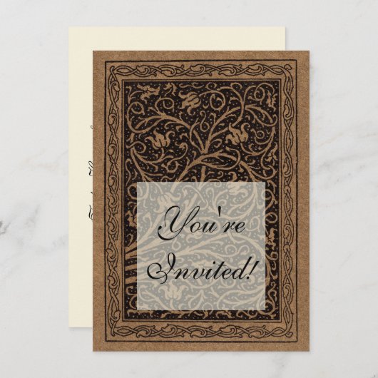 Bruin Gereedschap Lederen Art Nouveau Bloemen Kaart (Voorkant / Achterkant)