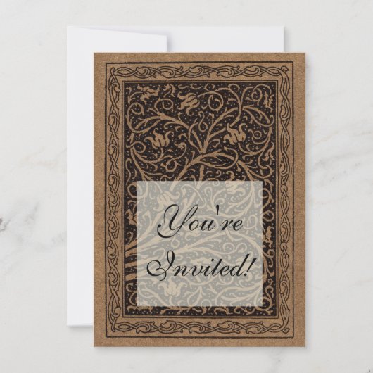 Bruin Gereedschap Lederen Art Nouveau Bloemen Kaart (Voorkant)