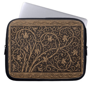Bruin Gereedschap Lederen Art Nouveau Bloemen Laptop Sleeve