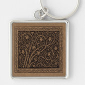 Bruin Gereedschap Lederen Art Nouveau Bloemen Sleutelhanger (Voorkant)