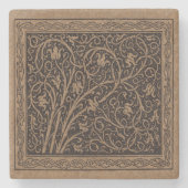 Bruin Gereedschap Lederen Art Nouveau Bloemen Stenen Onderzetter (Voorkant)