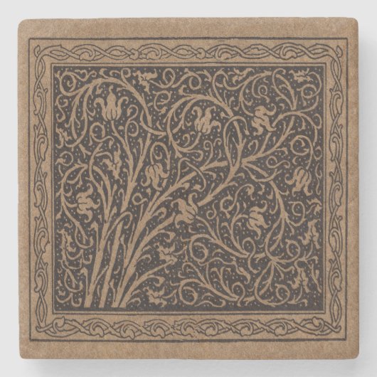 Bruin Gereedschap Lederen Art Nouveau Bloemen Stenen Onderzetter (Voorkant)