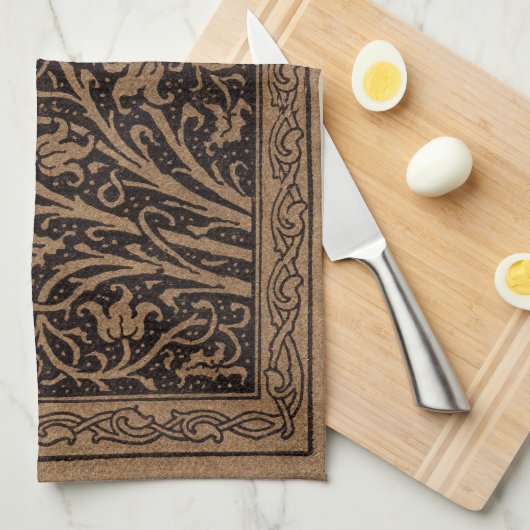 Bruin Gereedschap Lederen Art Nouveau Bloemen Theedoek (Quarter Fold)