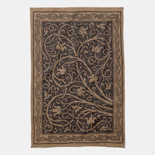 Bruin Gereedschap Lederen Art Nouveau Bloemen Theedoek (Verticaal)