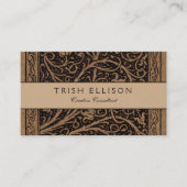 Bruin Gereedschap Lederen Art Nouveau Bloemen Visitekaartje (Voorkant)