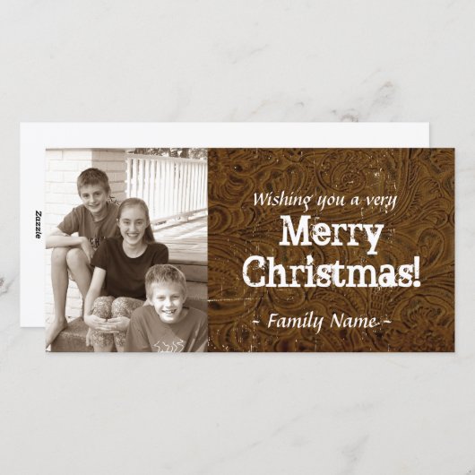Bruin Gereedschapsleer Foto Kerst Kaart (Voorkant / Achterkant)
