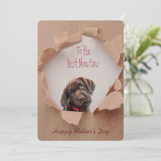 Bruin Geript Papier Hond Mam Moederdag Kaart (Staand voorkant)