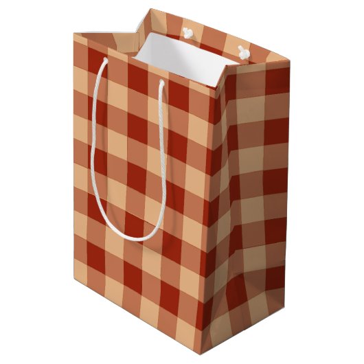 Bruin geruit gingham patroon medium cadeauzakje (Achterkant Gekanteld)