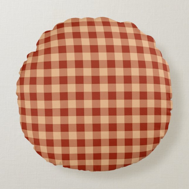 Bruin geruit gingham patroon rond kussen (Voorkant)
