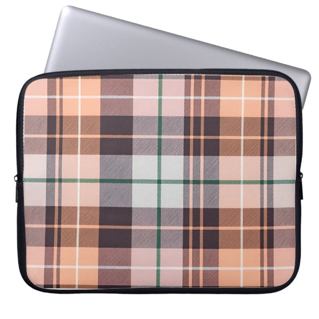 Bruin geruit laptop sleeve (Voorkant)